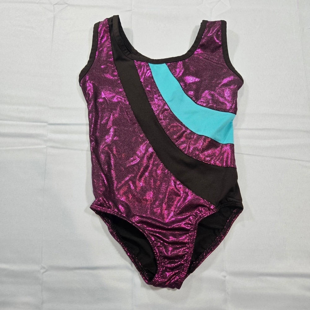Danskin Now Girls Metallic Purple Gymnastics Leotard XS 4-5 Keyhole Back